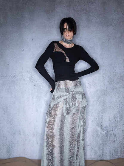 NORTH NODE Slanted Brushed Lace Patchwork Knit Women&