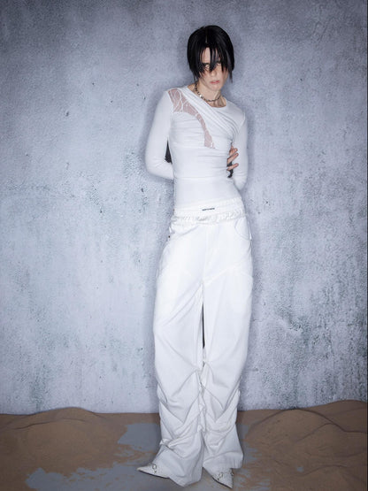NORTH NODE Slanted Brushed Lace Patchwork Knit Women&