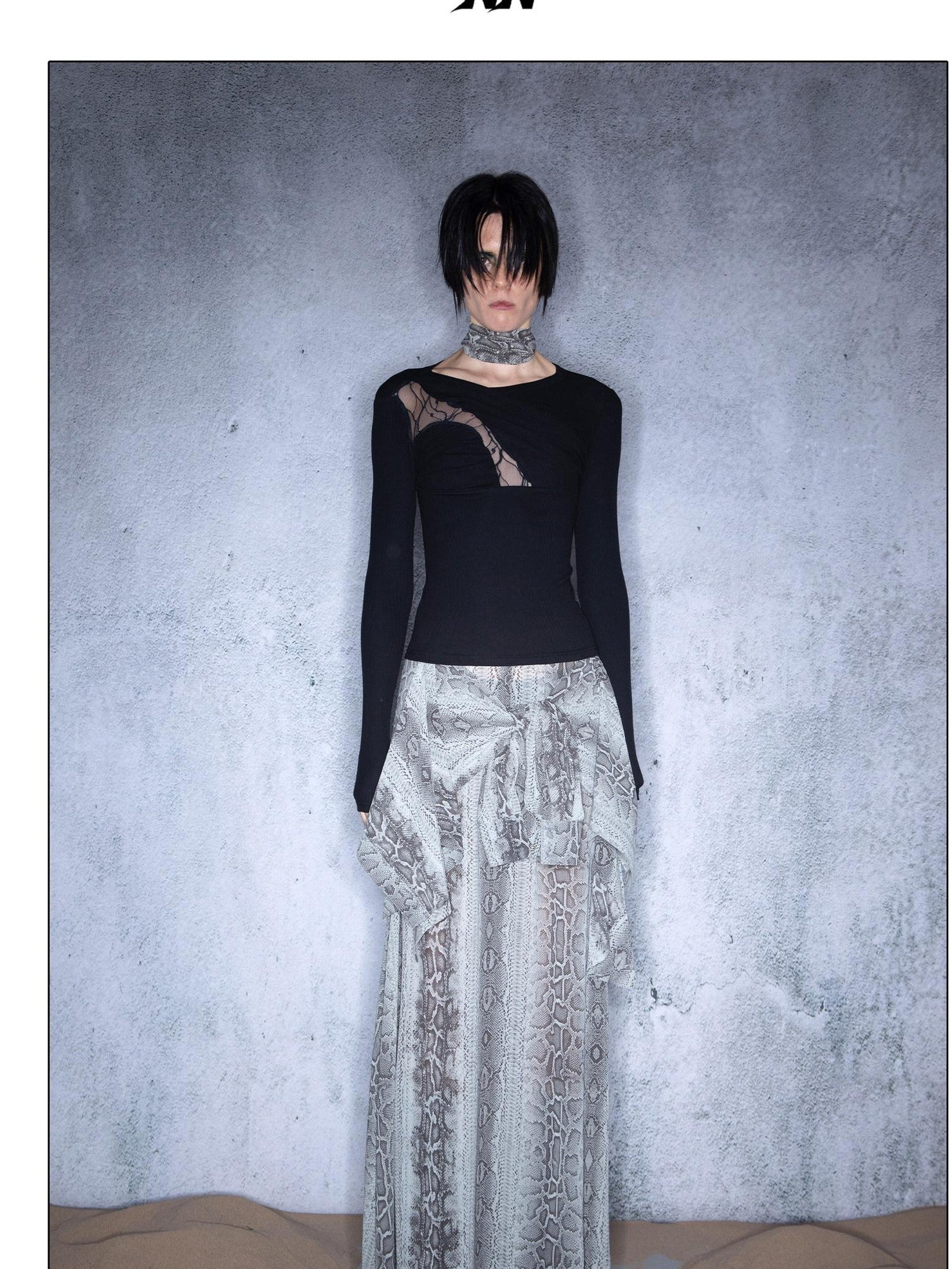 NORTH NODE Slanted Brushed Lace Patchwork Knit Women&