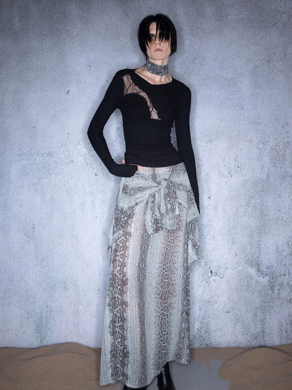 NORTH NODE Slanted Brushed Lace Patchwork Knit Women&