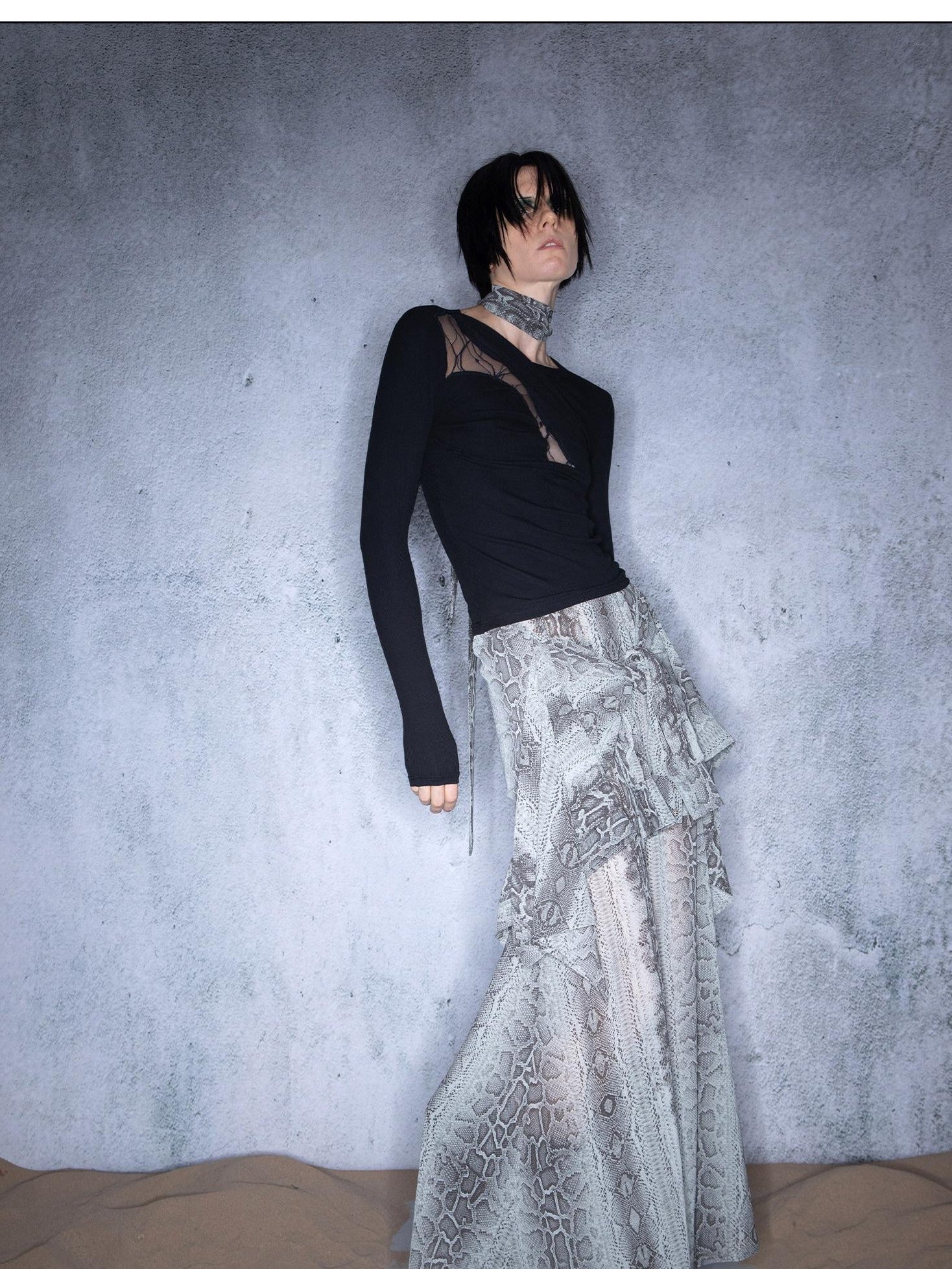 NORTH NODE Slanted Brushed Lace Patchwork Knit Women&