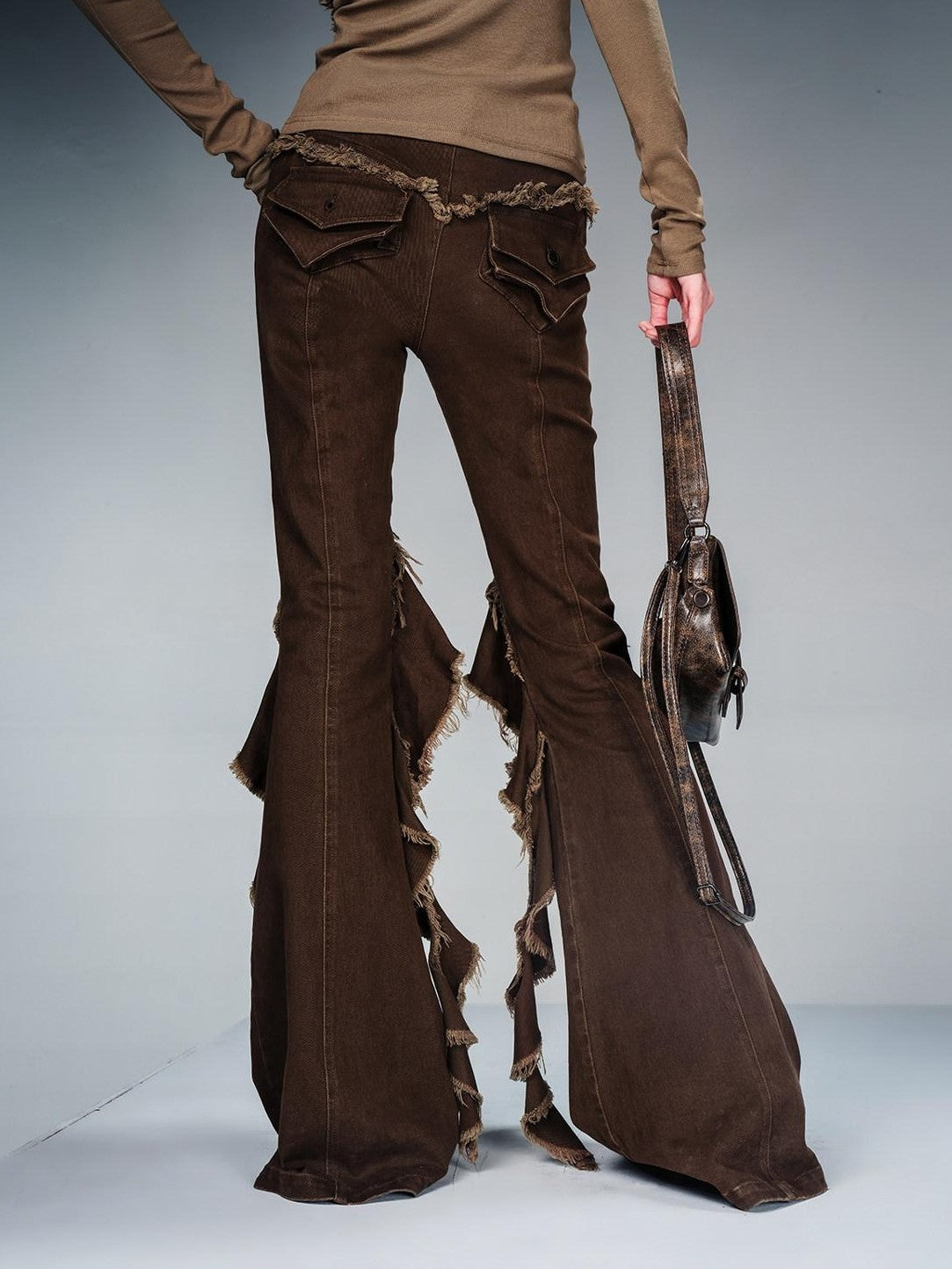 NORTH NODE Slimming Ruffled Hem Distressed Brushed Women&