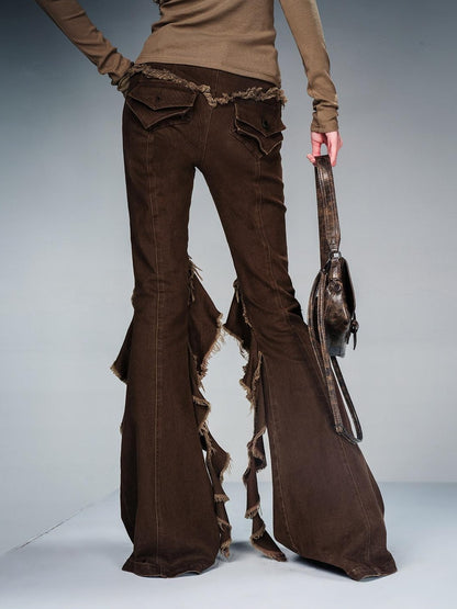 NORTH NODE Slimming Ruffled Hem Distressed Brushed Women&