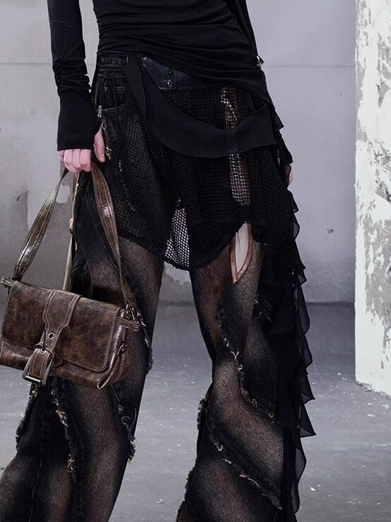 NORTH_NODE_Snake_Print_Panel_Asymmetrical_Ruffle_Waistband_Women&