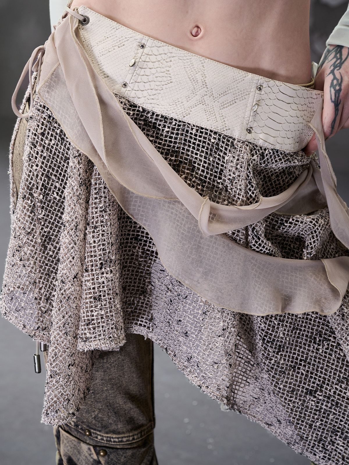 NORTH_NODE_Snake_Print_Panel_Asymmetrical_Ruffle_Waistband_Women&