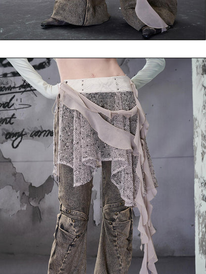 NORTH NODE Snake Print Panel Asymmetrical Ruffle Waistband Women&