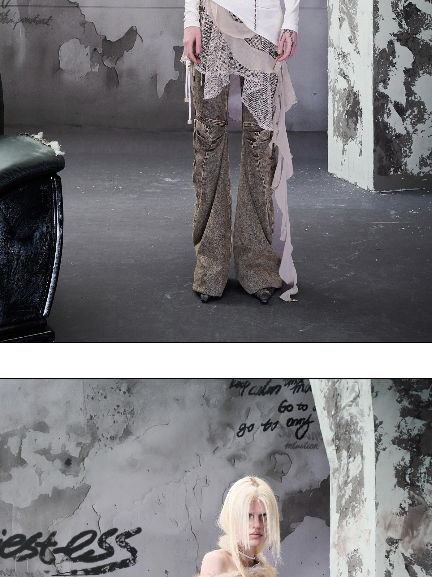 NORTH NODE Snake Print Panel Asymmetrical Ruffle Waistband Women&