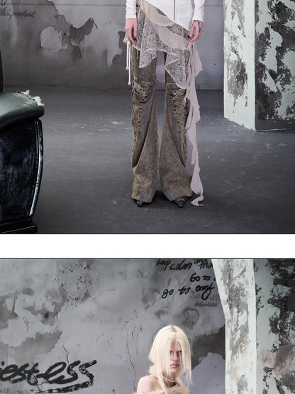 NORTH NODE Snake Print Panel Asymmetrical Ruffle Waistband Women&