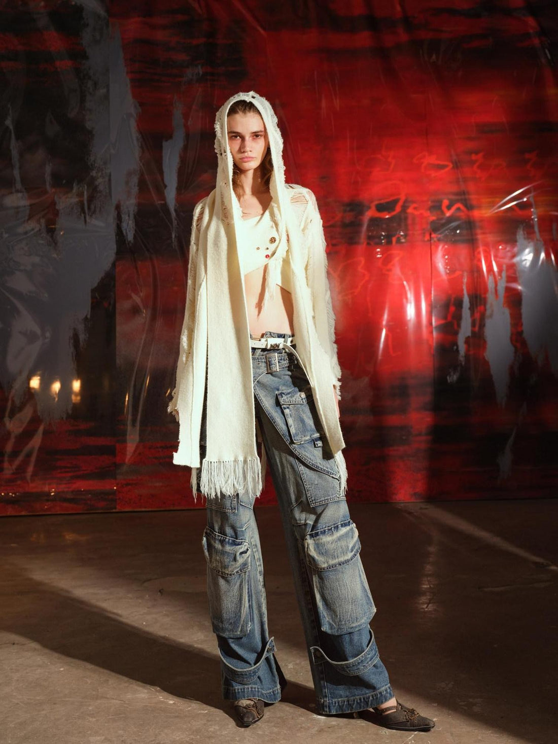 NORTH NODE Snow Scattered Designer Hooded Open Front Women&