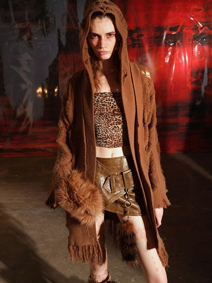 NORTH NODE Snow Scattered Designer Hooded Open Front Women&