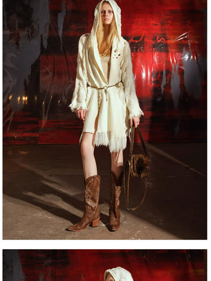 NORTH NODE Snow Scattered Designer Hooded Open Front Women&