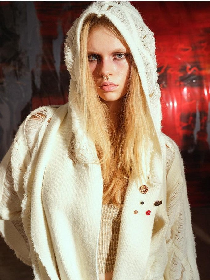 NORTH NODE Snow Scattered Designer Hooded Open Front Women&