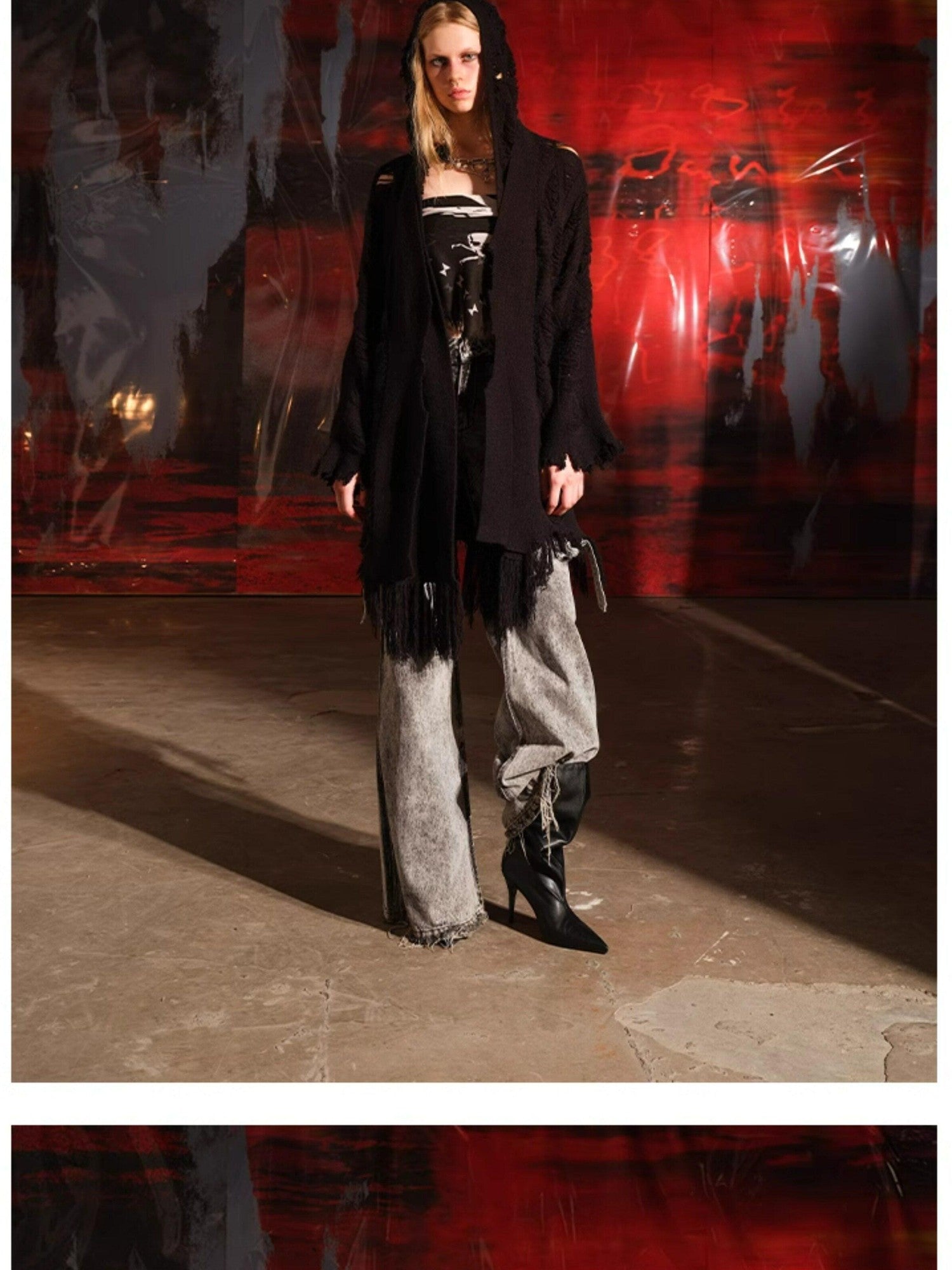 NORTH NODE Snow Scattered Designer Hooded Open Front Women&
