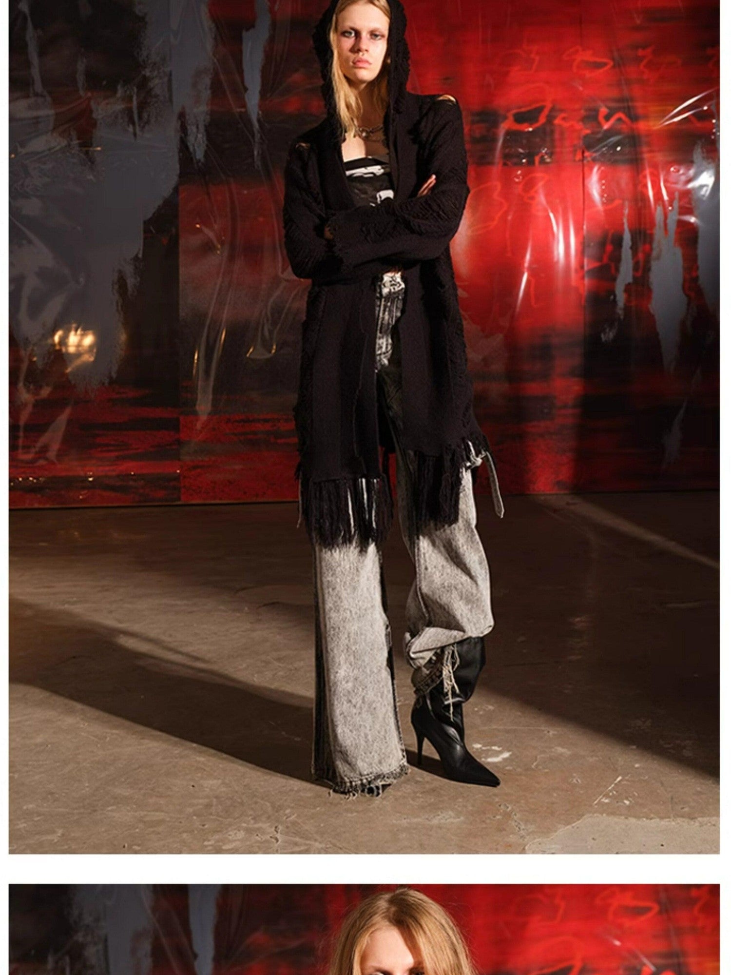 NORTH NODE Snow Scattered Designer Hooded Open Front Women&