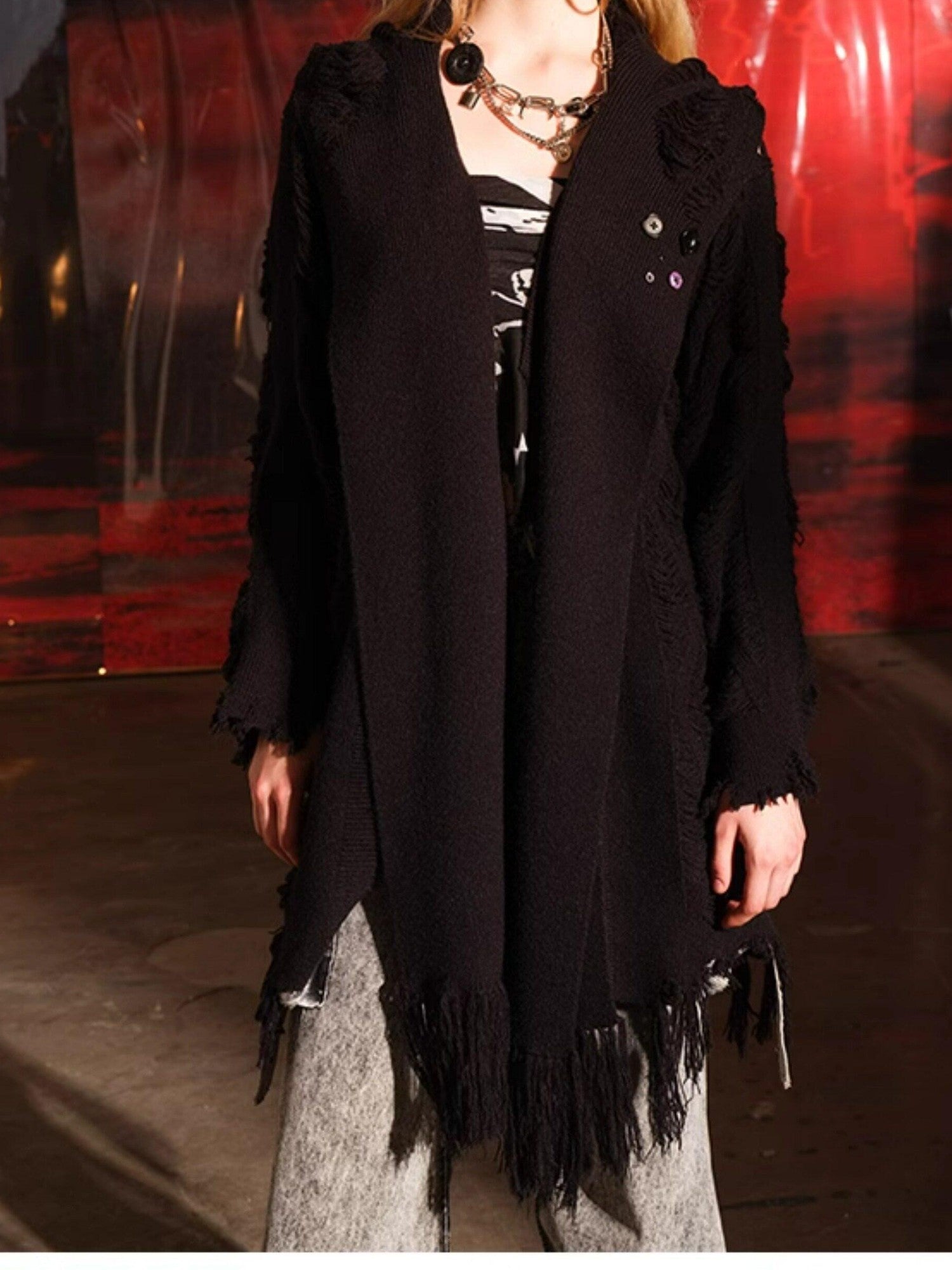 NORTH NODE Snow Scattered Designer Hooded Open Front Women&