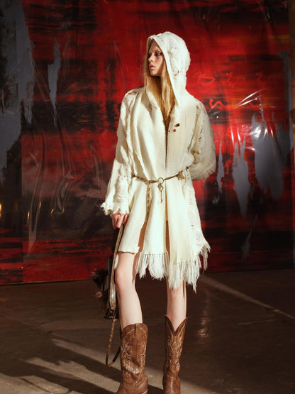 NORTH NODE Snow Scattered Designer Hooded Open Front Women&