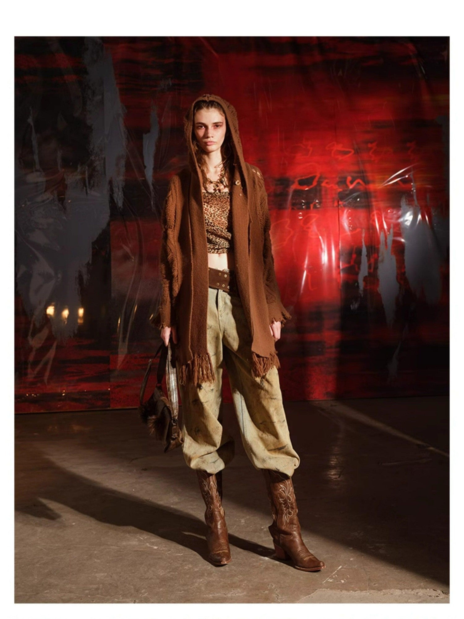 NORTH NODE Snow Scattered Designer Hooded Open Front Women&