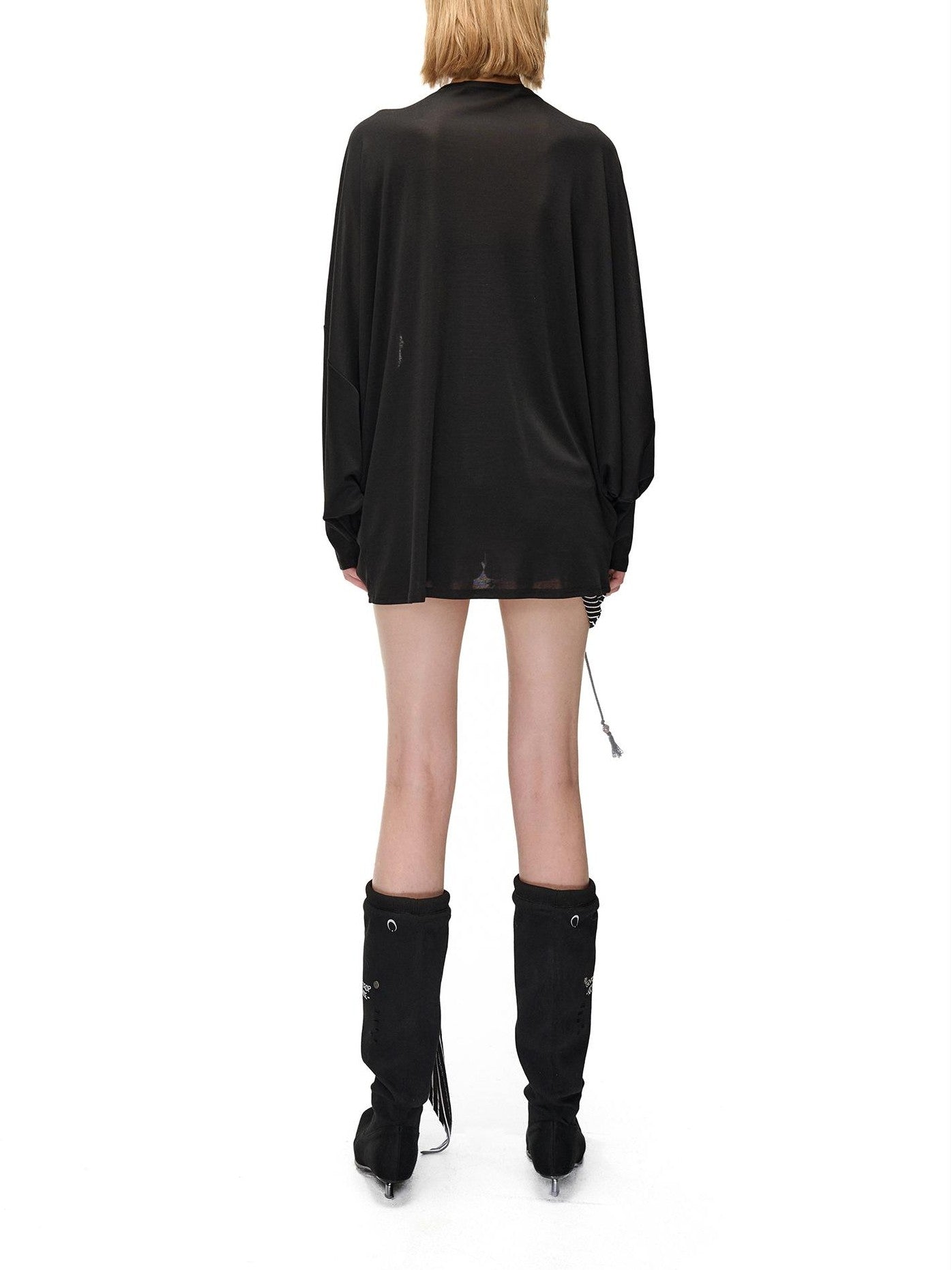 NORTH NODE Soft Beaded Knit Tie Front Loose Drop Shoulder Women&