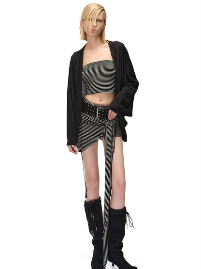 NORTH NODE Soft Beaded Knit Tie Front Loose Drop Shoulder Women&