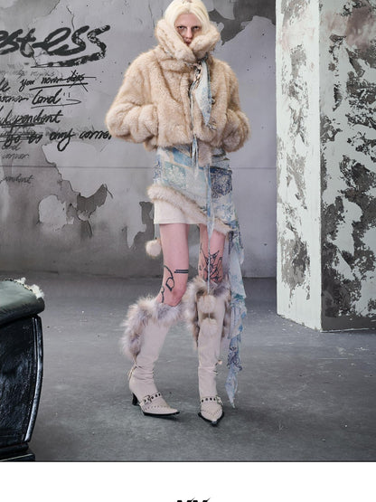 NORTH NODE Soft Twilight Large Lapel Faux Fur Polyester Women&