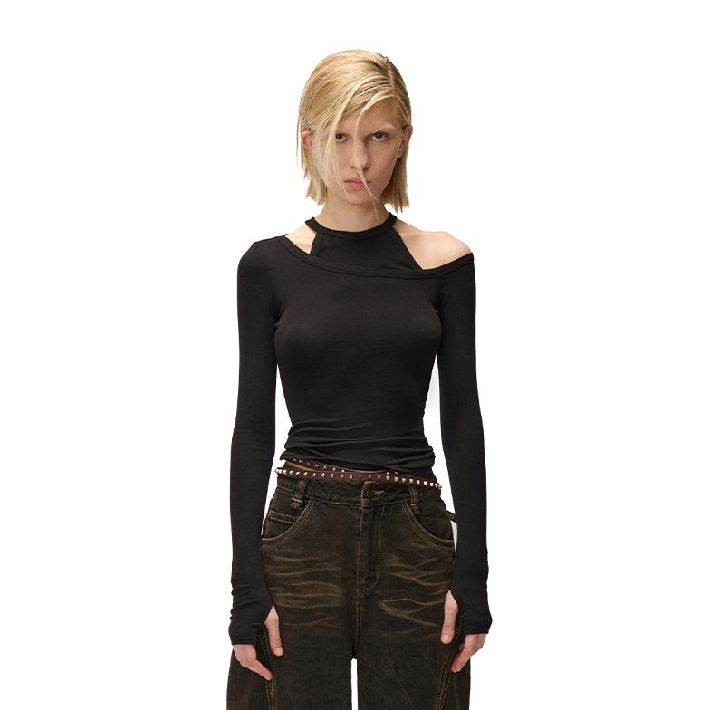 NORTH_NODE_Solid_Color_Asymmetric_One_Shoulder_Slim_Fit_Cotton_Women&