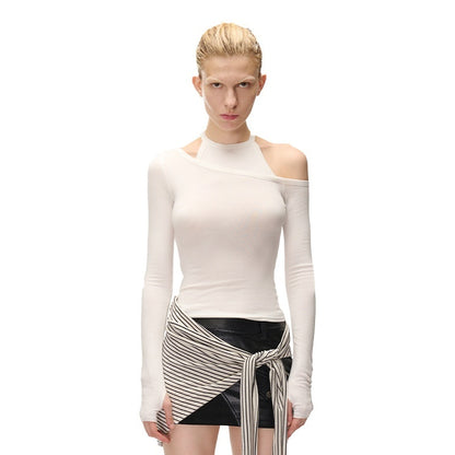 NORTH_NODE_Solid_Color_Asymmetric_One_Shoulder_Slim_Fit_Cotton_Women&
