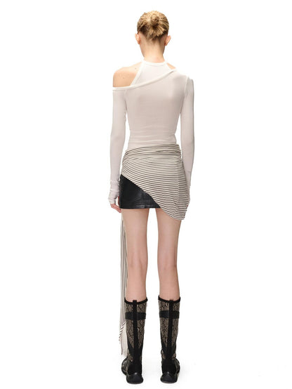 NORTH NODE Solid Color Asymmetric One Shoulder Slim Fit Cotton Women&