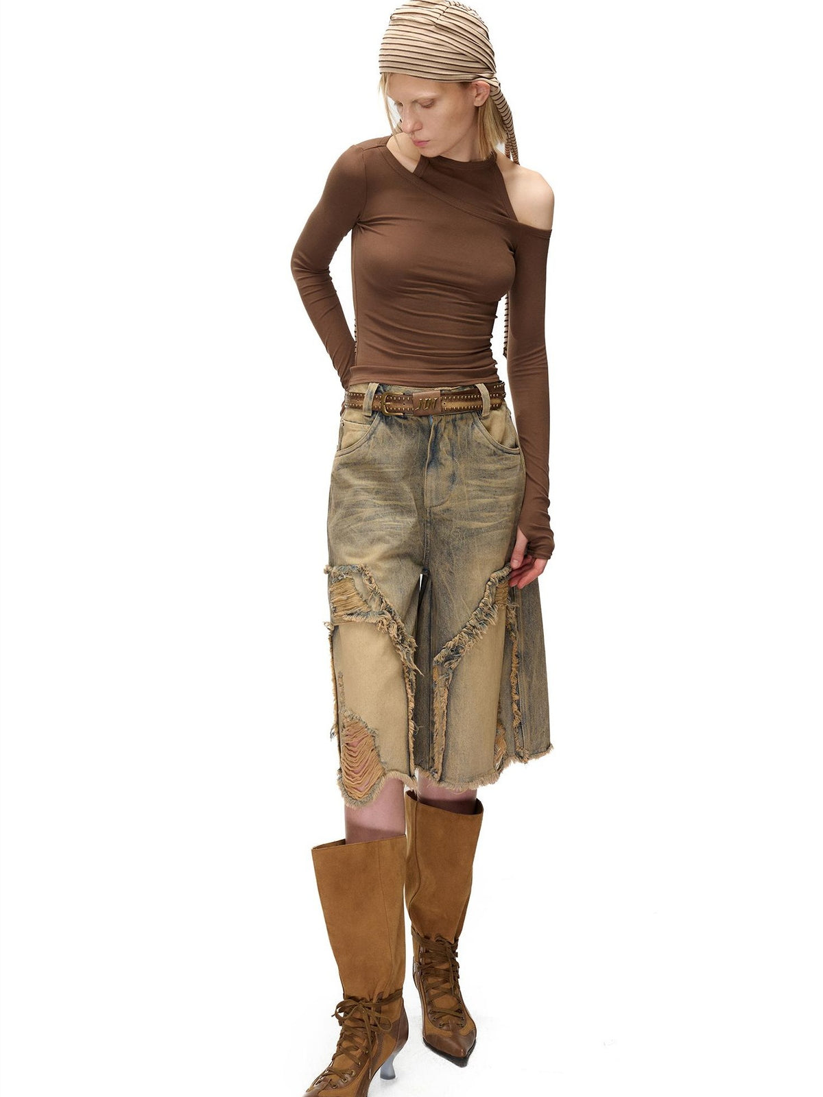 NORTH NODE Solid Color Asymmetric One Shoulder Slim Fit Cotton Women&