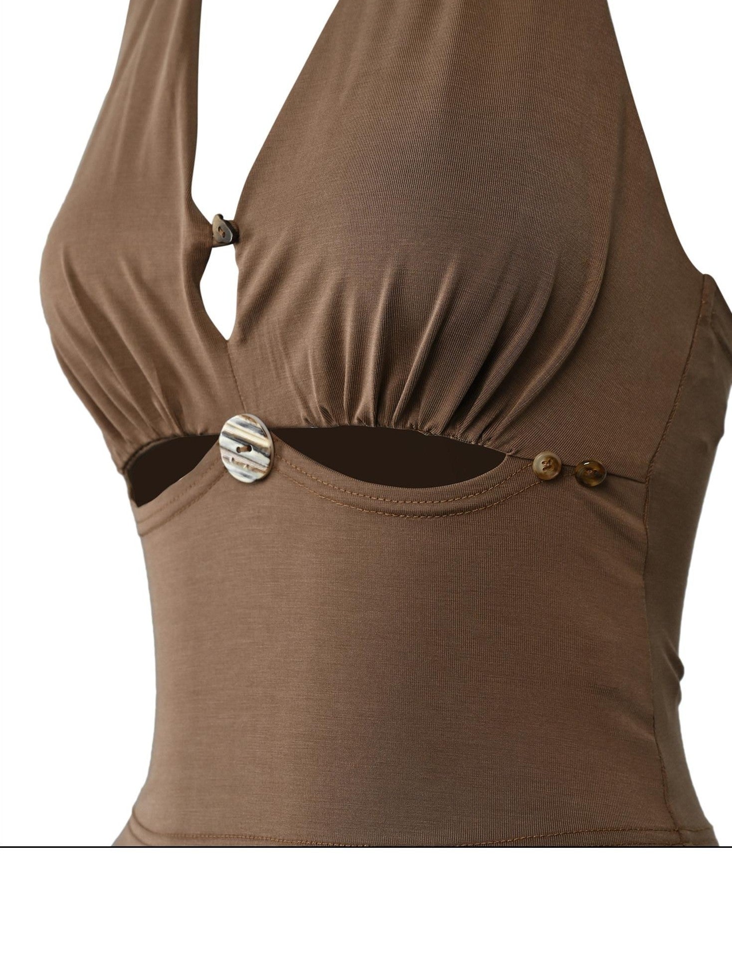 NORTH NODE Solid Cutout V-neck Slim Fit Women&