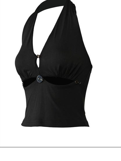 NORTH NODE Solid Cutout V-neck Slim Fit Women&