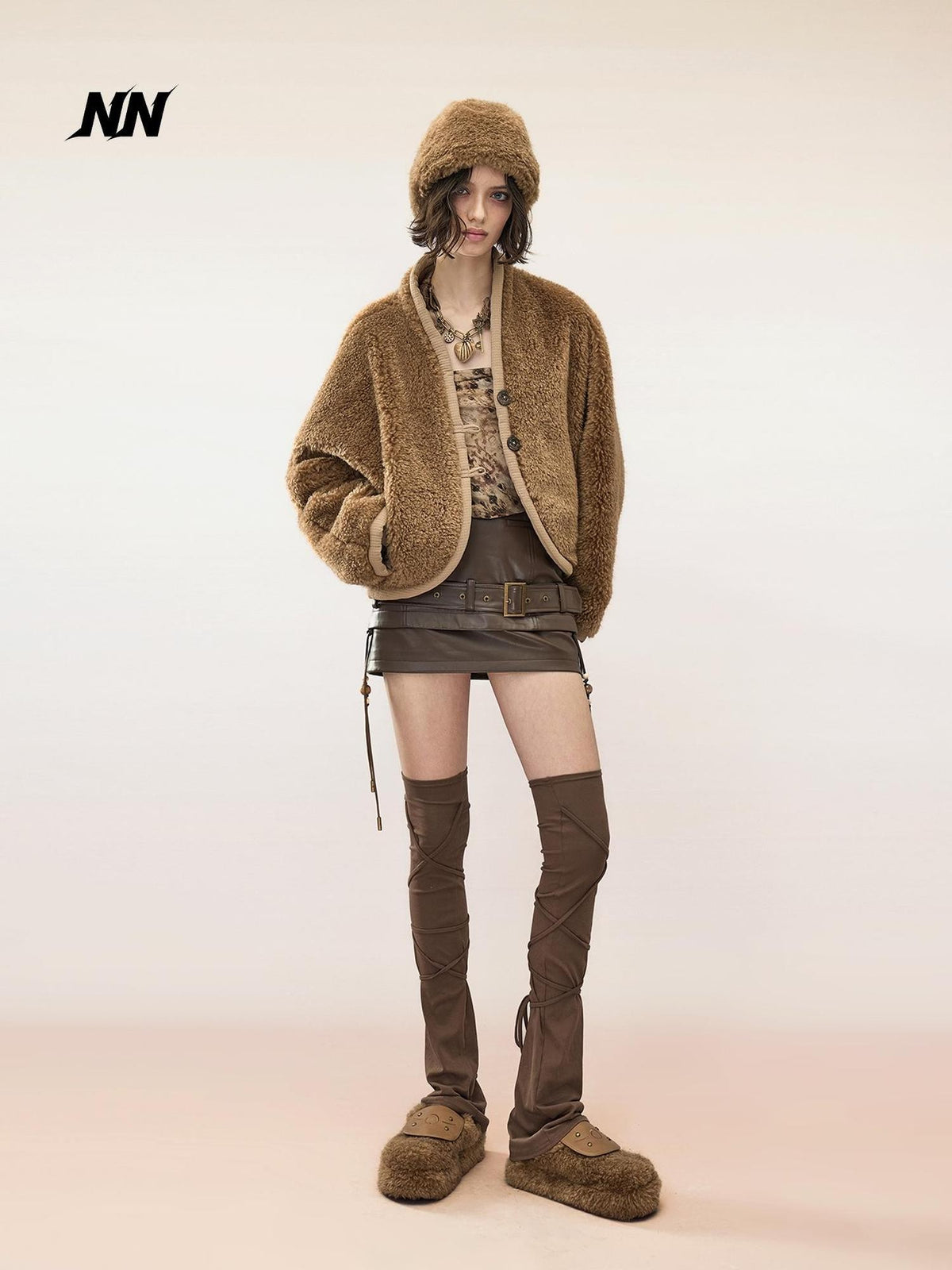 NORTH NODE Solid Faux Fur Batwing Sleeve Women&