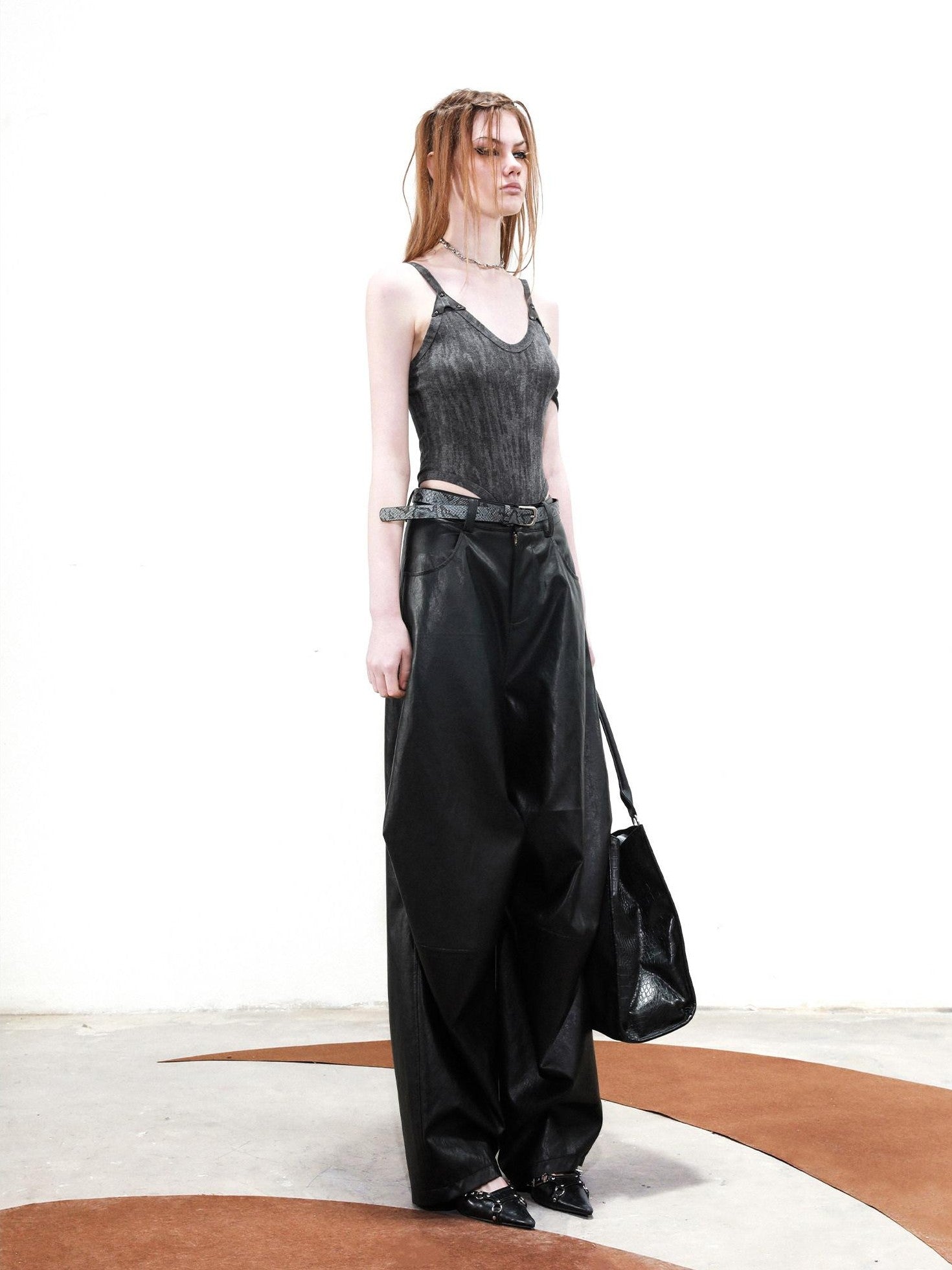 NORTH NODE Solid Spliced Leather Panel Slim Wrapped Fit Women&