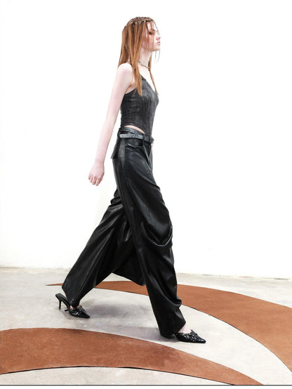 NORTH NODE Solid Spliced Leather Panel Slim Wrapped Fit Women&