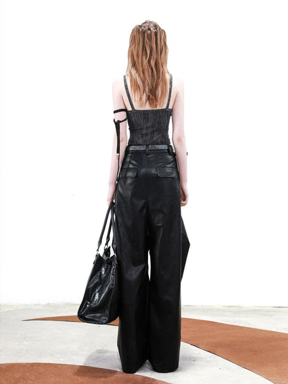 NORTH NODE Solid Spliced Leather Panel Slim Wrapped Fit Women&