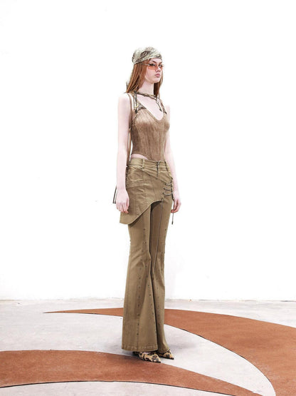 NORTH NODE Solid Spliced Leather Panel Slim Wrapped Fit Women&