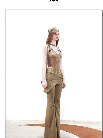 NORTH NODE Solid Spliced Leather Panel Slim Wrapped Fit Women&