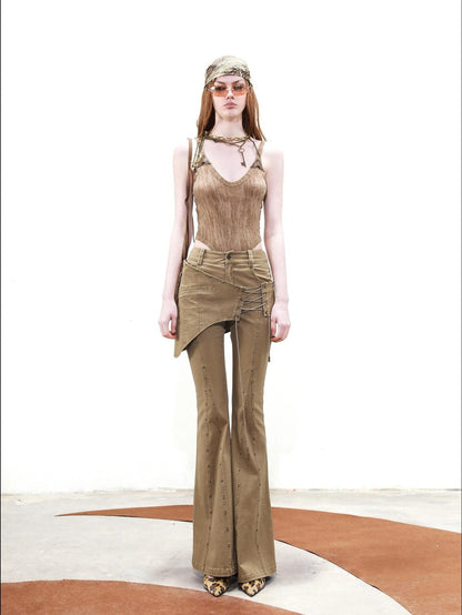 NORTH NODE Solid Spliced Leather Panel Slim Wrapped Fit Women&