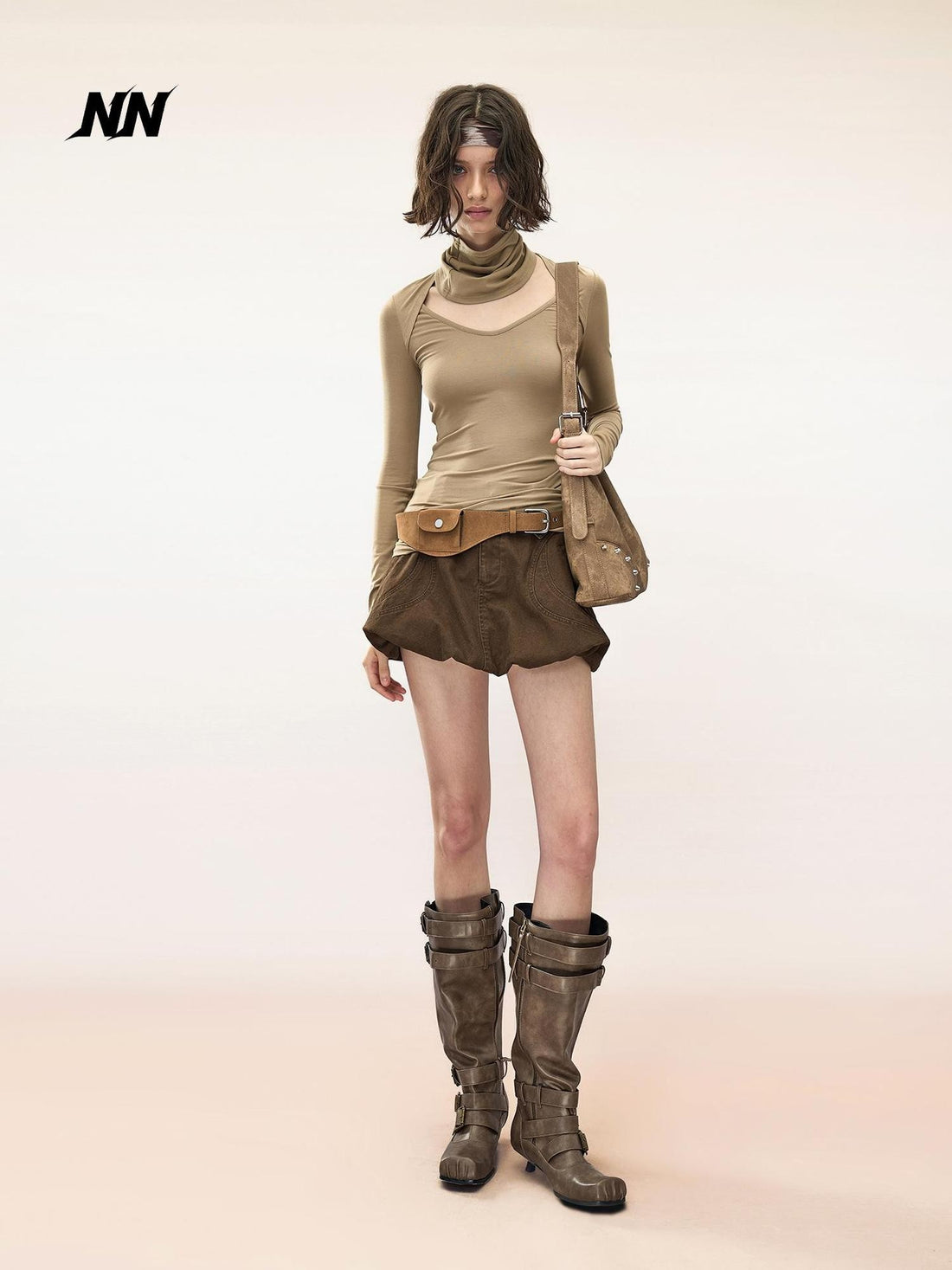 NORTH NODE Solid V-neck Lyocell Women&