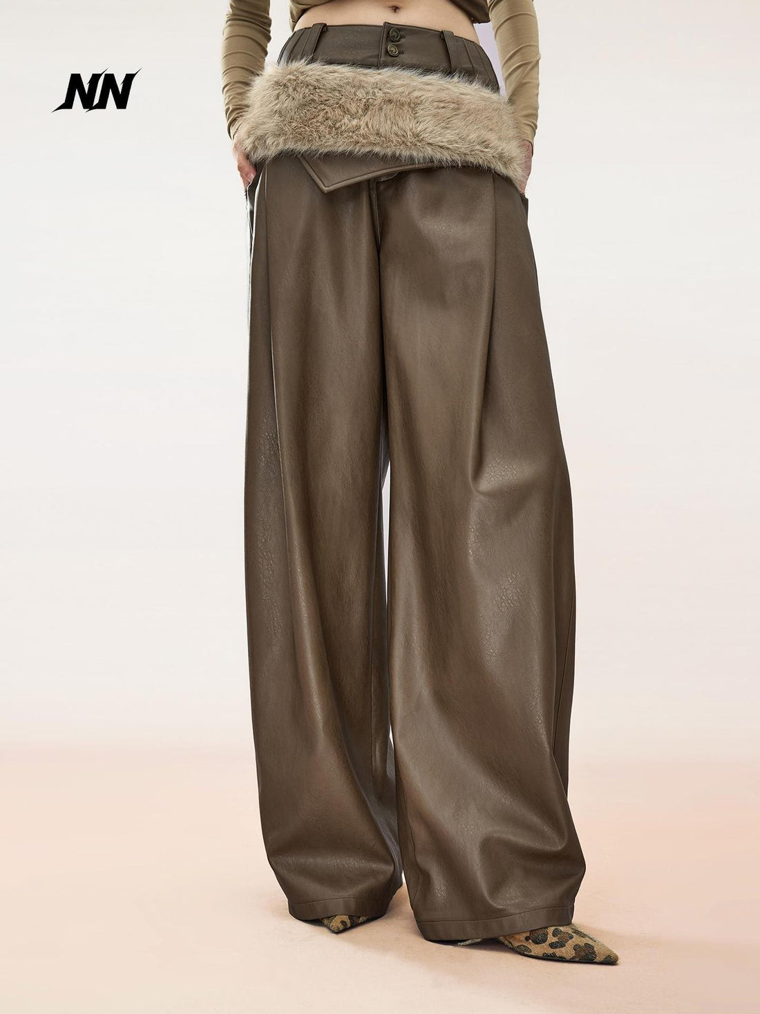 NORTH NODE Solid Wide Leg Straight Detachable Belt Women&