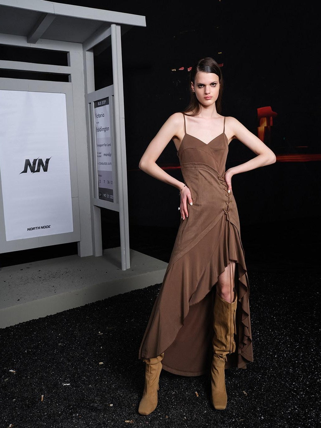 NORTH NODE Spaghetti Strap Asymmetrical Panel Women&