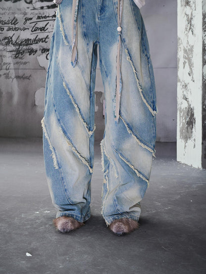 NORTH NODE Spiral Cut Washed Raw Hem Pocket Women&
