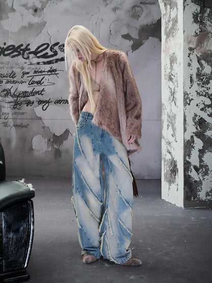 NORTH NODE Spiral Cut Washed Raw Hem Pocket Women&