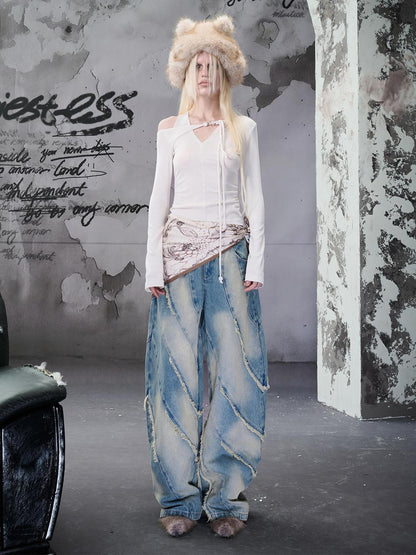 NORTH NODE Spiral Cut Washed Raw Hem Pocket Women&