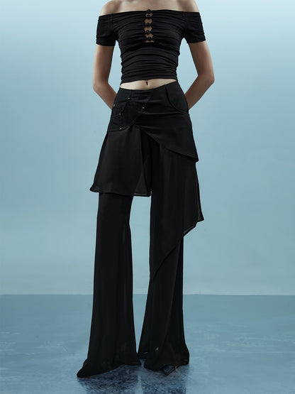 NORTH NODE Spliced Chiffon Hip Covering Slimming Pocket Micro Flare Women&