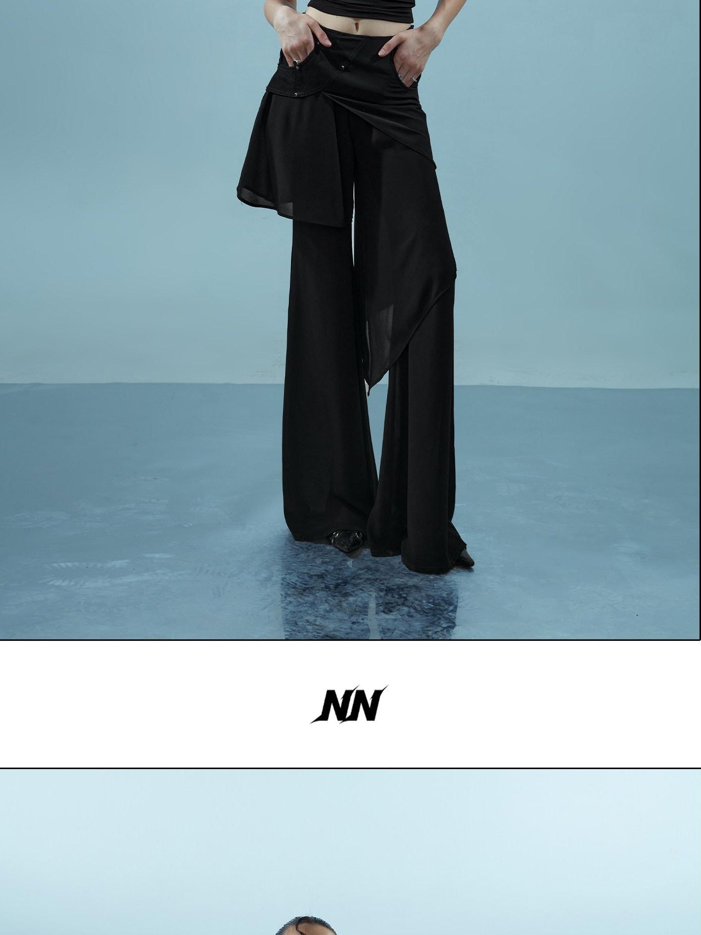NORTH NODE Spliced Chiffon Hip Covering Slimming Pocket Micro Flare Women&