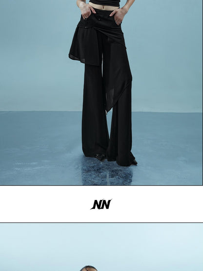 NORTH NODE Spliced Chiffon Hip Covering Slimming Pocket Micro Flare Women&