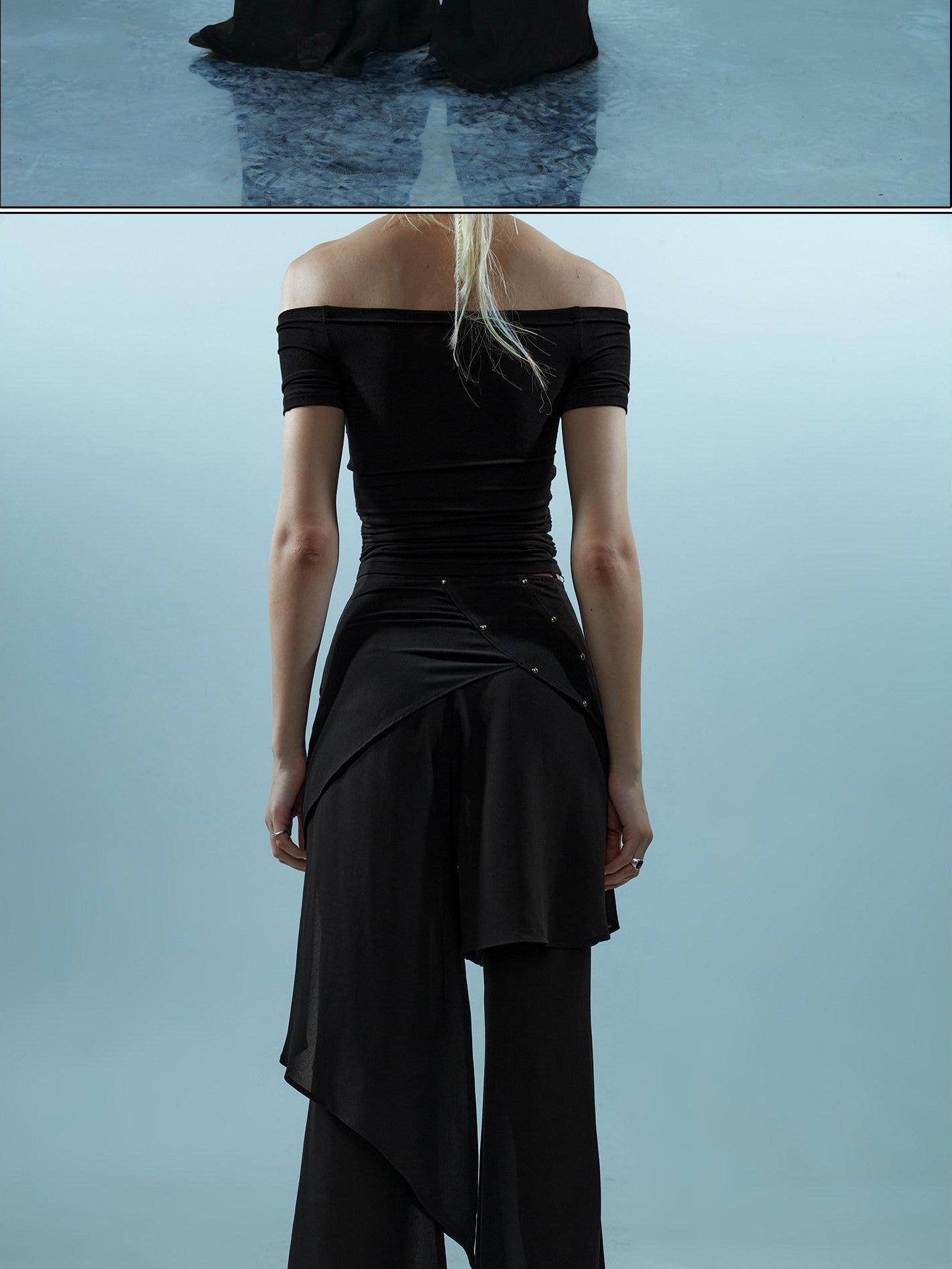NORTH NODE Spliced Chiffon Hip Covering Slimming Pocket Micro Flare Women&