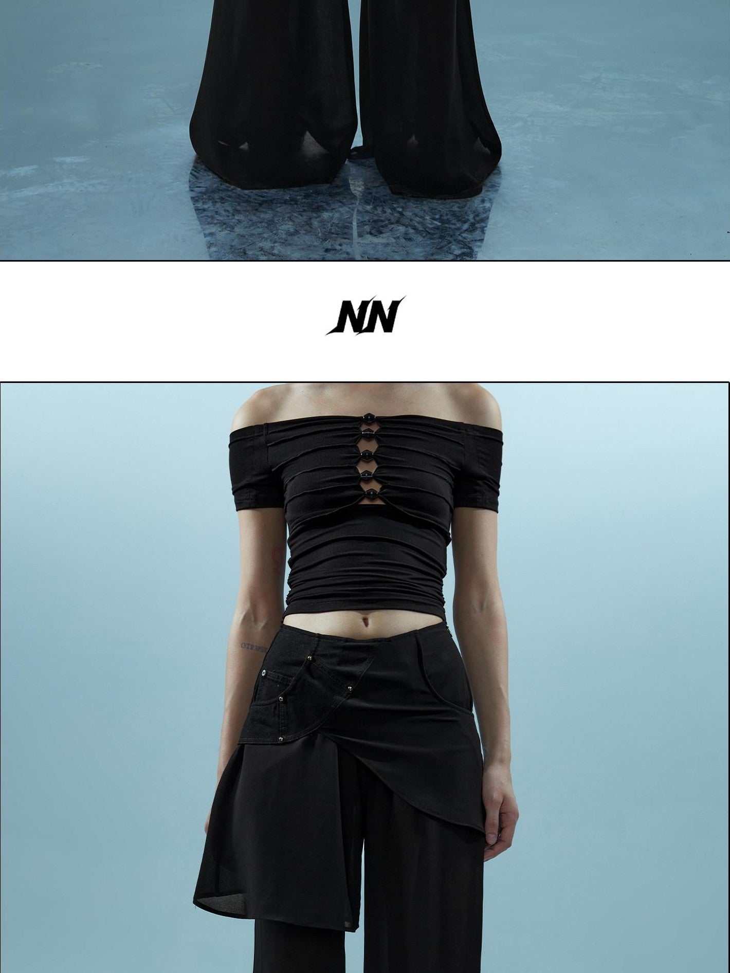 NORTH NODE Spliced Chiffon Hip Covering Slimming Pocket Micro Flare Women&