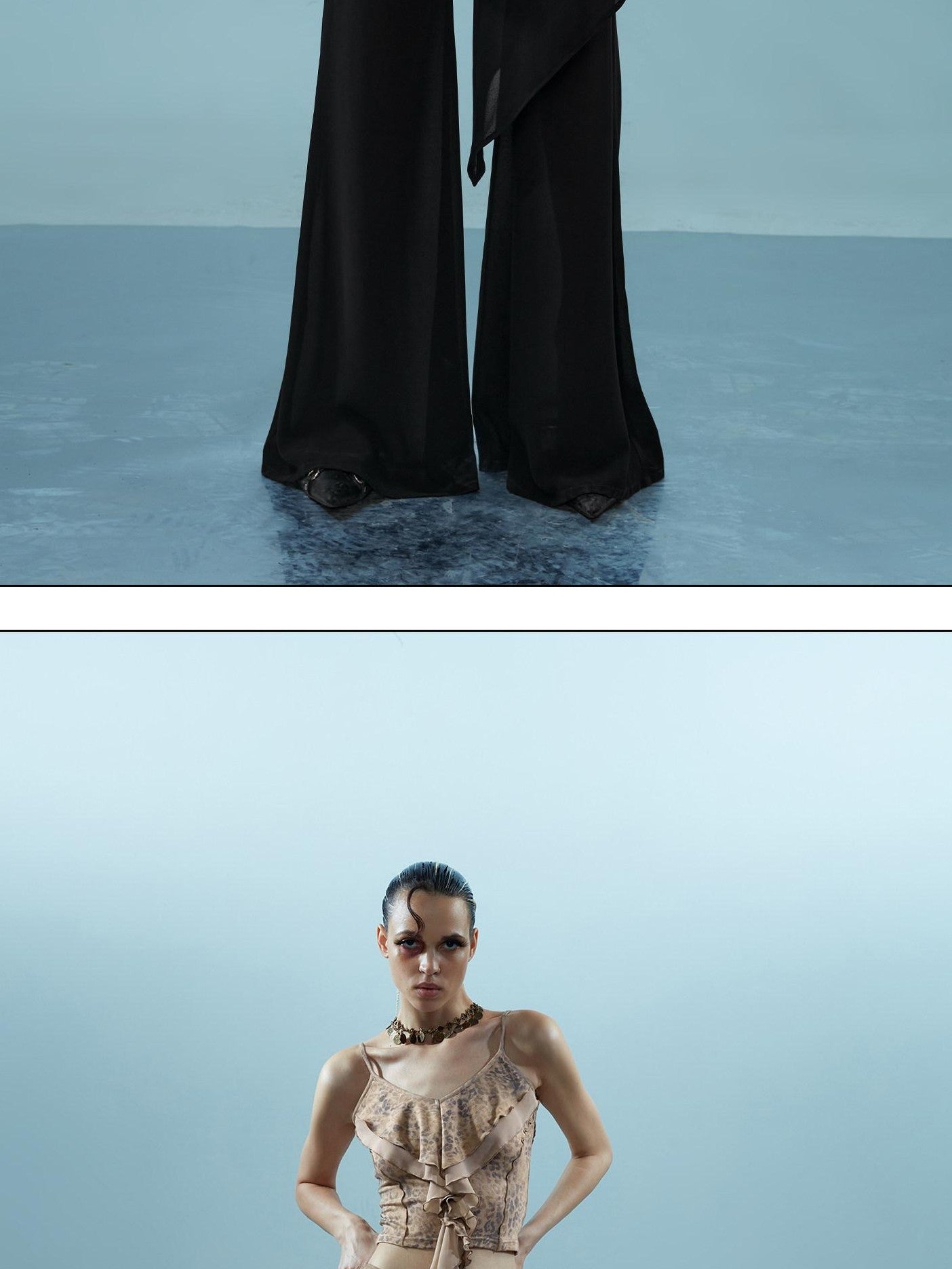 NORTH NODE Spliced Chiffon Hip Covering Slimming Pocket Micro Flare Women&