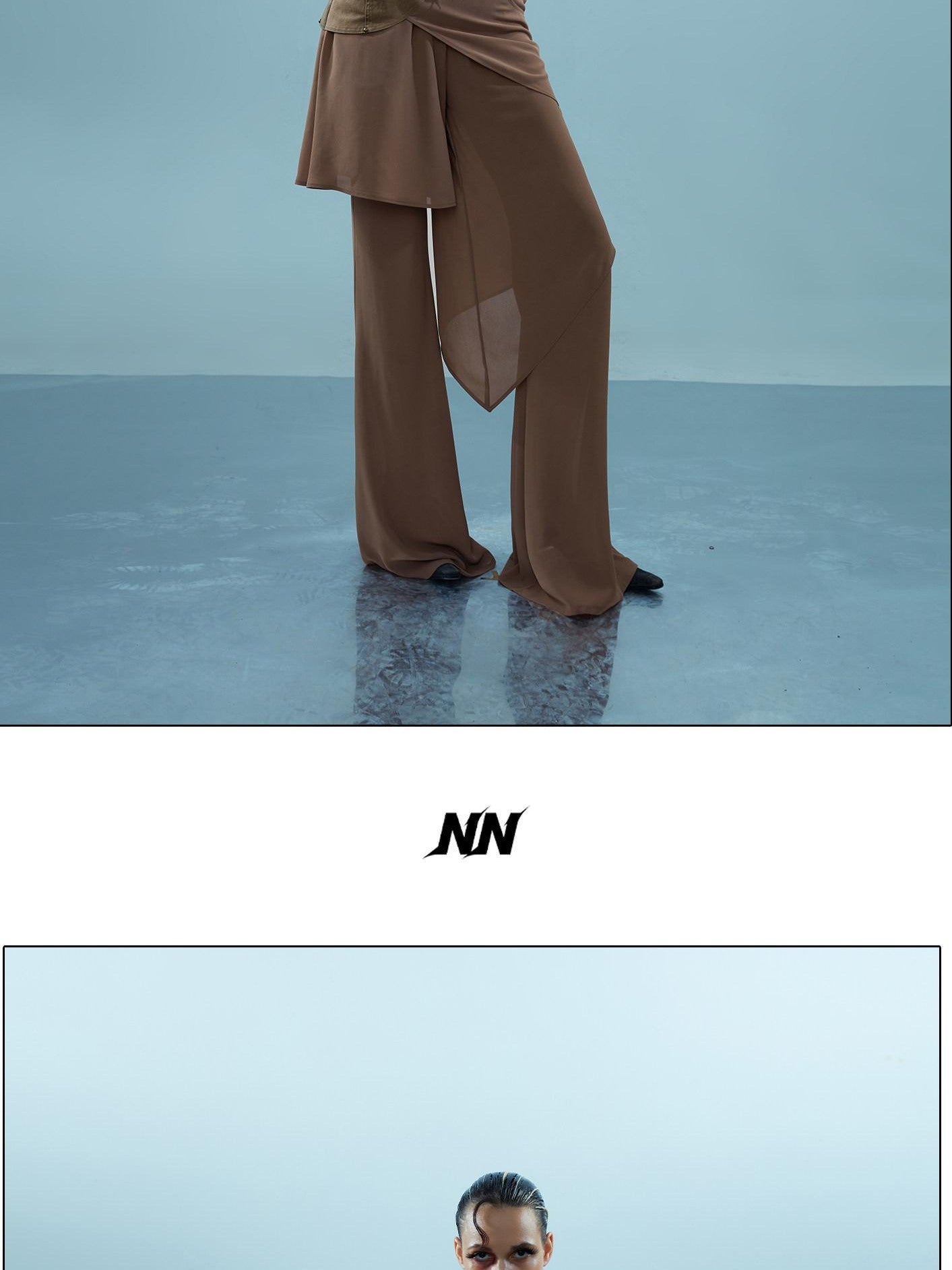 NORTH NODE Spliced Chiffon Hip Covering Slimming Pocket Micro Flare Women&